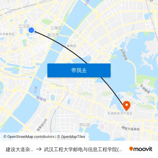 建设大道杂技厅 to 武汉工程大学邮电与信息工程学院(邮科院校区) map