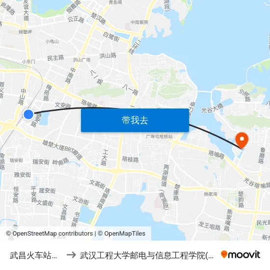 武昌火车站东广场 to 武汉工程大学邮电与信息工程学院(邮科院校区) map
