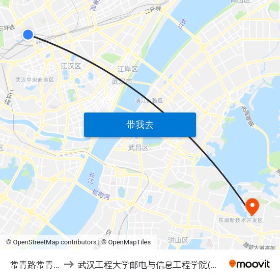 常青路常青公园 to 武汉工程大学邮电与信息工程学院(邮科院校区) map