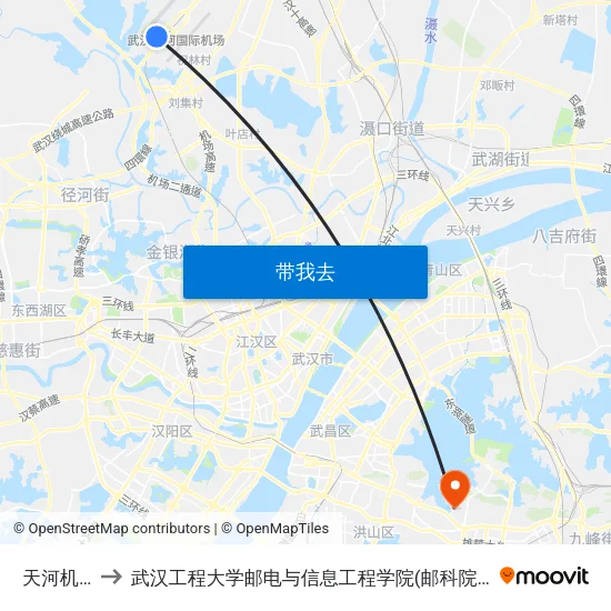 天河机场 to 武汉工程大学邮电与信息工程学院(邮科院校区) map