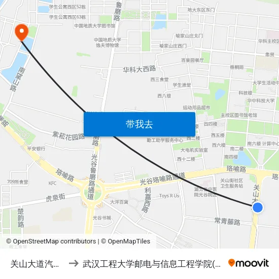 关山大道汽发社区 to 武汉工程大学邮电与信息工程学院(邮科院校区) map