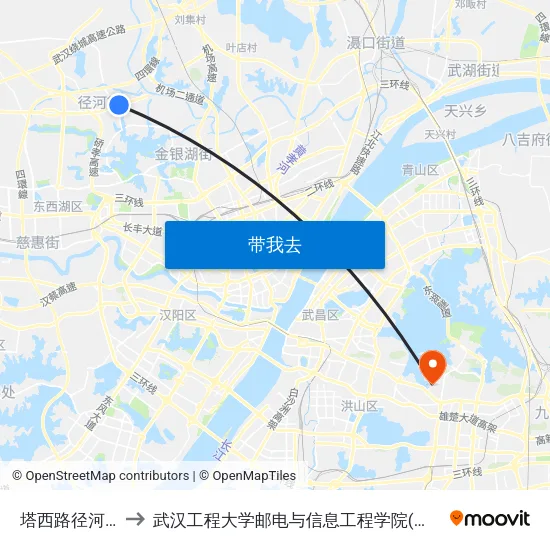 塔西路径河民田 to 武汉工程大学邮电与信息工程学院(邮科院校区) map