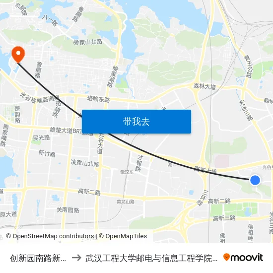 创新园南路新药孵化 to 武汉工程大学邮电与信息工程学院(邮科院校区) map
