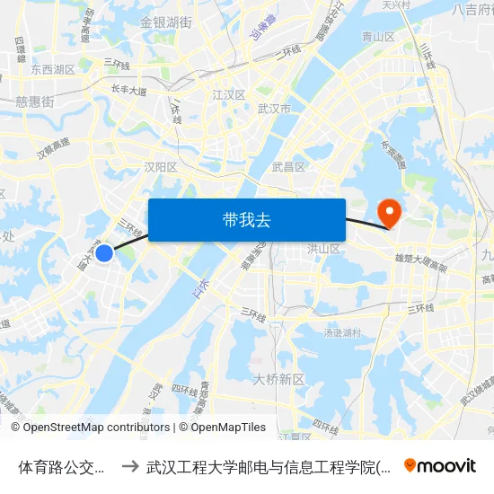 体育路公交停车场 to 武汉工程大学邮电与信息工程学院(邮科院校区) map