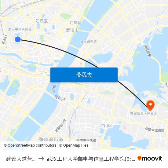 建设大道营房村 to 武汉工程大学邮电与信息工程学院(邮科院校区) map