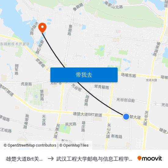 雄楚大道Brt关山大道站 to 武汉工程大学邮电与信息工程学院(邮科院校区) map