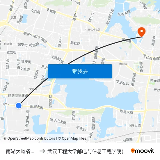 南湖大道省农科院 to 武汉工程大学邮电与信息工程学院(邮科院校区) map