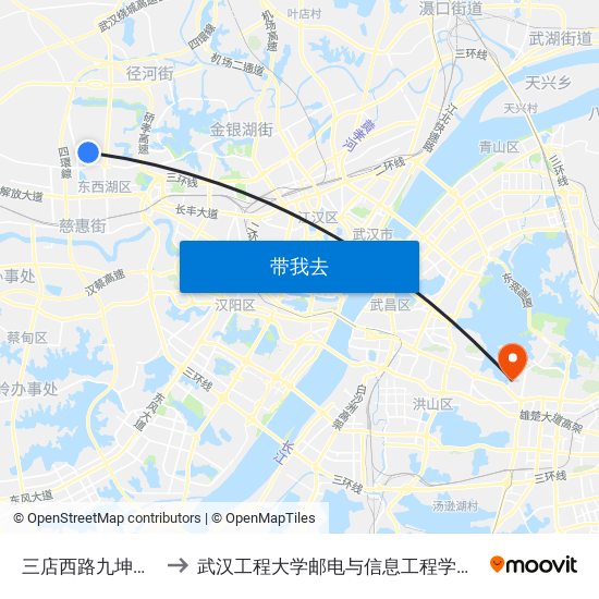 三店西路九坤新城壹号 to 武汉工程大学邮电与信息工程学院(邮科院校区) map