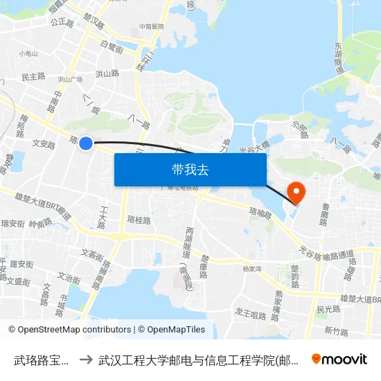 武珞路宝通寺 to 武汉工程大学邮电与信息工程学院(邮科院校区) map