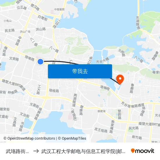 武珞路街道口 to 武汉工程大学邮电与信息工程学院(邮科院校区) map