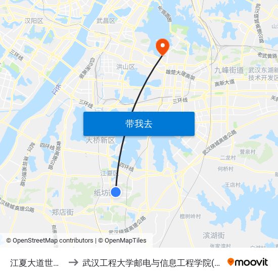 江夏大道世纪广场 to 武汉工程大学邮电与信息工程学院(邮科院校区) map