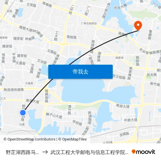 野芷湖西路马湖新区 to 武汉工程大学邮电与信息工程学院(邮科院校区) map