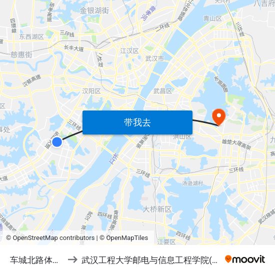 车城北路体育中心 to 武汉工程大学邮电与信息工程学院(邮科院校区) map