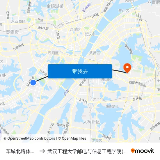 车城北路体育中心 to 武汉工程大学邮电与信息工程学院(邮科院校区) map