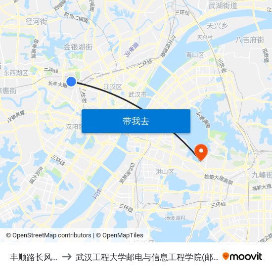 丰顺路长风路口 to 武汉工程大学邮电与信息工程学院(邮科院校区) map