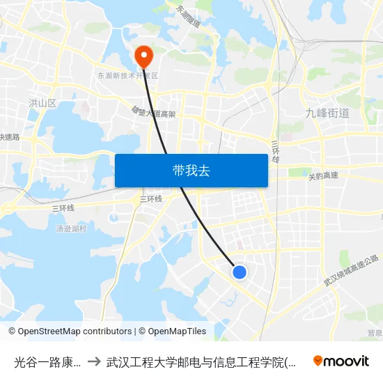 光谷一路康魅路 to 武汉工程大学邮电与信息工程学院(邮科院校区) map