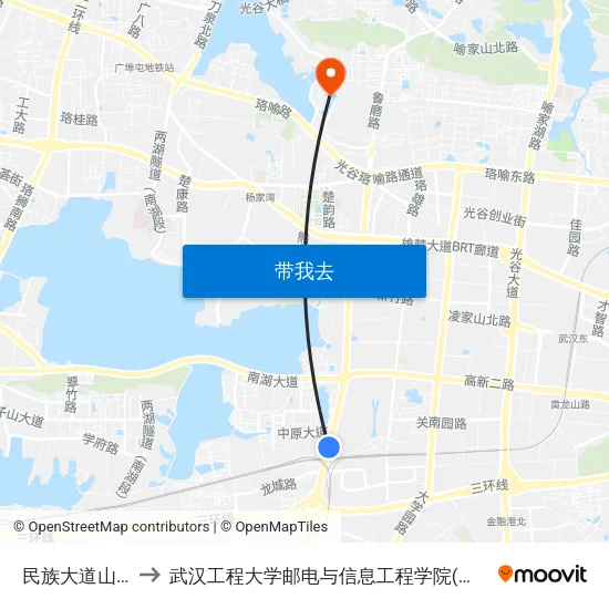 民族大道山北杨 to 武汉工程大学邮电与信息工程学院(邮科院校区) map