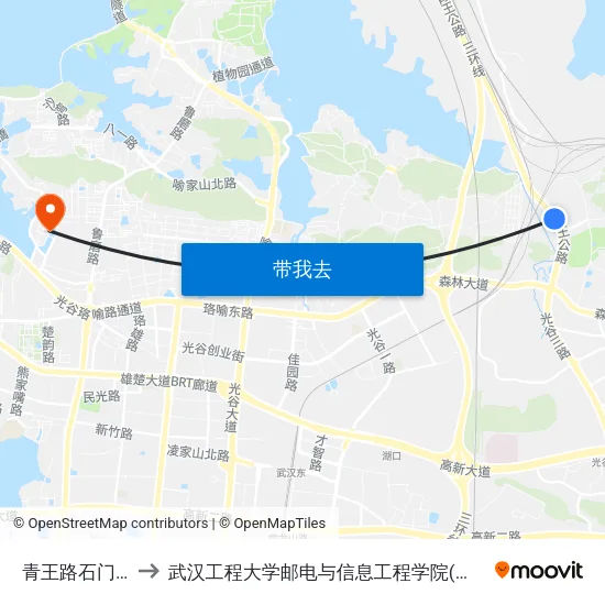 青王路石门峰桥 to 武汉工程大学邮电与信息工程学院(邮科院校区) map