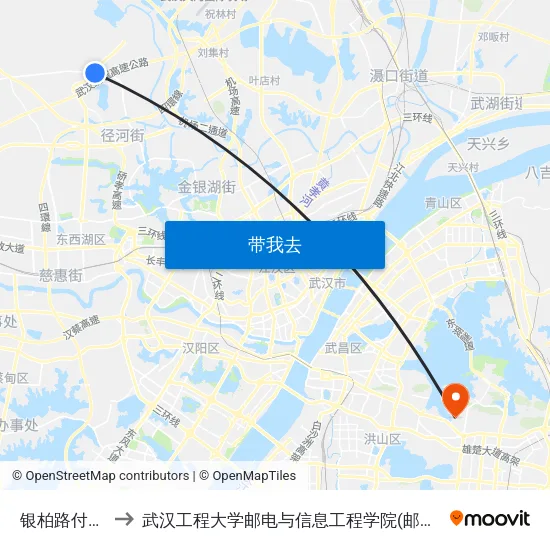 银柏路付家湾 to 武汉工程大学邮电与信息工程学院(邮科院校区) map