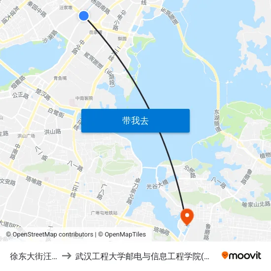 徐东大街汪家墩 to 武汉工程大学邮电与信息工程学院(邮科院校区) map