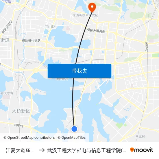 江夏大道庙山新村 to 武汉工程大学邮电与信息工程学院(邮科院校区) map