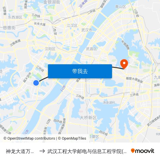 神龙大道万家湖路 to 武汉工程大学邮电与信息工程学院(邮科院校区) map