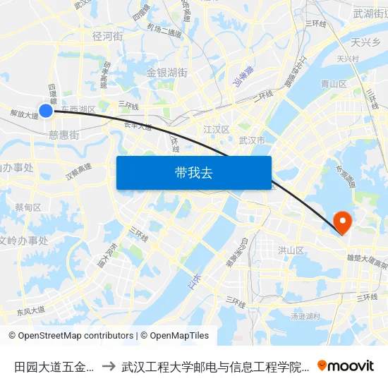 田园大道五金机电城 to 武汉工程大学邮电与信息工程学院(邮科院校区) map