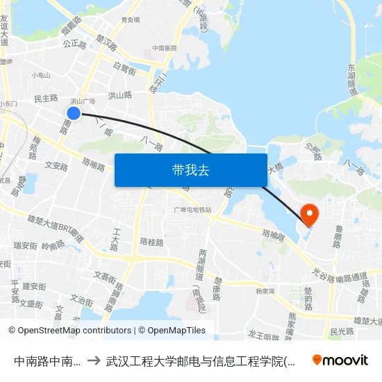 中南路中南二路 to 武汉工程大学邮电与信息工程学院(邮科院校区) map