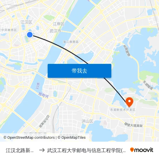 江汉北路新华路口 to 武汉工程大学邮电与信息工程学院(邮科院校区) map