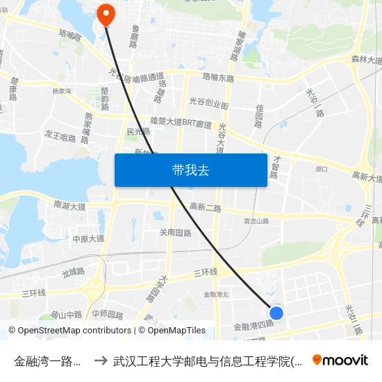 金融湾一路大舒村 to 武汉工程大学邮电与信息工程学院(邮科院校区) map