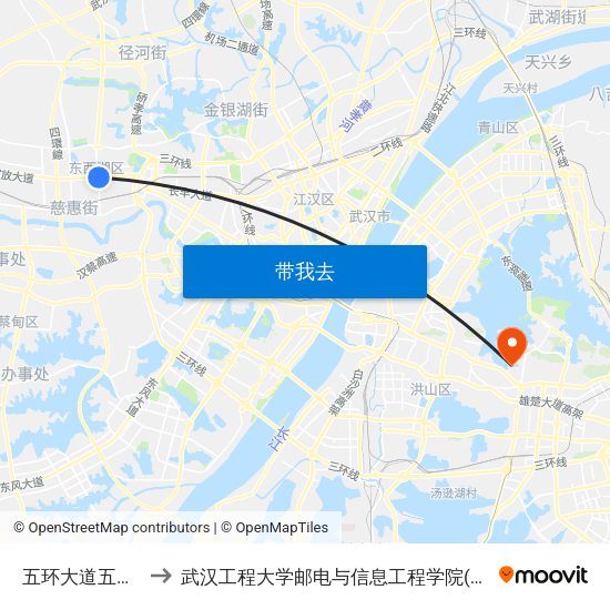 五环大道五环广场 to 武汉工程大学邮电与信息工程学院(邮科院校区) map