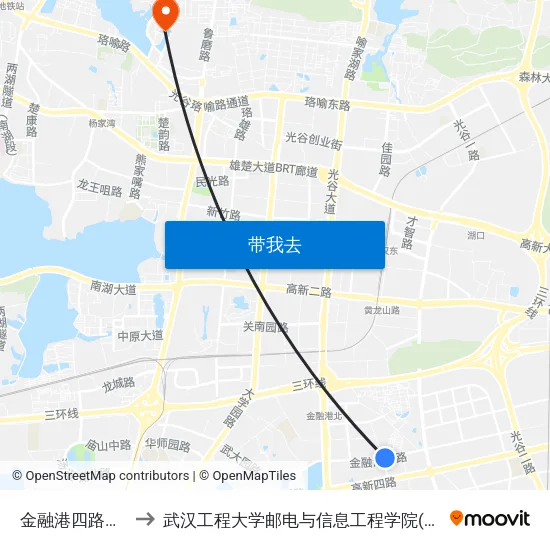 金融港四路大舒村 to 武汉工程大学邮电与信息工程学院(邮科院校区) map
