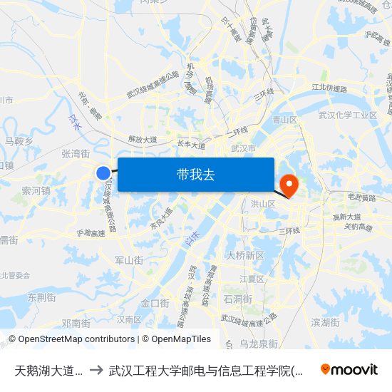 天鹅湖大道高庙 to 武汉工程大学邮电与信息工程学院(邮科院校区) map