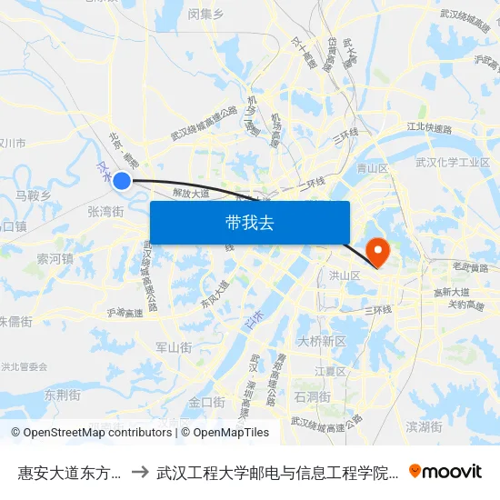 惠安大道东方红大队 to 武汉工程大学邮电与信息工程学院(邮科院校区) map