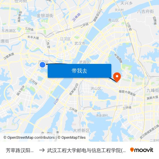 芳草路汉阳区政府 to 武汉工程大学邮电与信息工程学院(邮科院校区) map