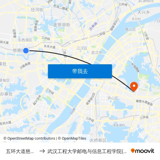 五环大道慈惠水厂 to 武汉工程大学邮电与信息工程学院(邮科院校区) map