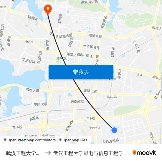 武汉工程大学流芳校区 to 武汉工程大学邮电与信息工程学院(邮科院校区) map