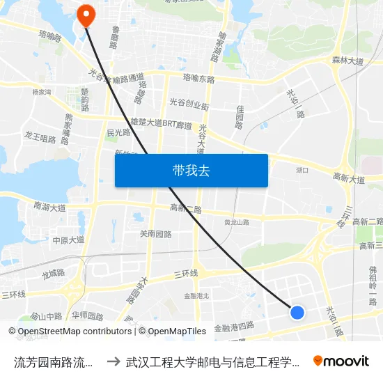 流芳园南路流芳园中路 to 武汉工程大学邮电与信息工程学院(邮科院校区) map
