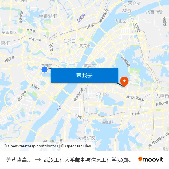 芳草路高家咀 to 武汉工程大学邮电与信息工程学院(邮科院校区) map