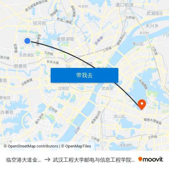 临空港大道金北一路 to 武汉工程大学邮电与信息工程学院(邮科院校区) map