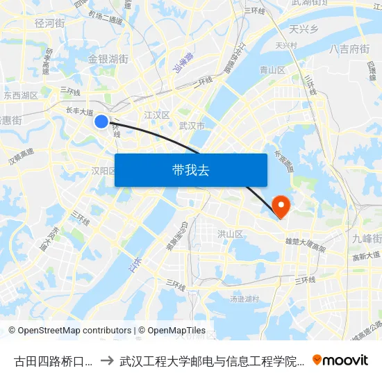 古田四路桥口区法院 to 武汉工程大学邮电与信息工程学院(邮科院校区) map