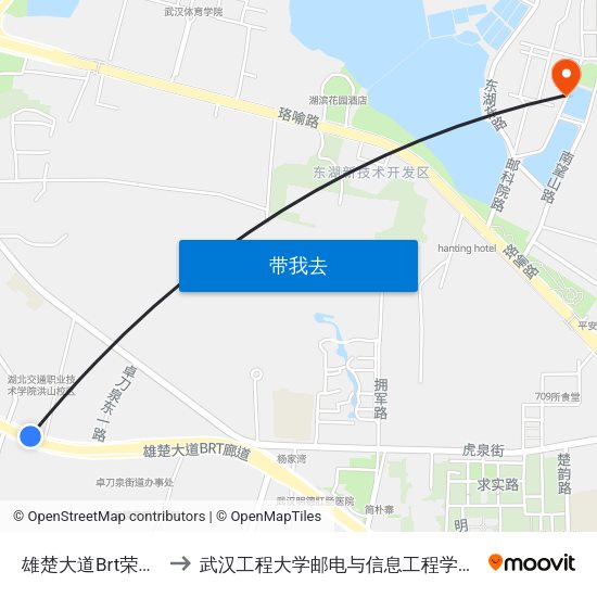 雄楚大道Brt荣军医院站 to 武汉工程大学邮电与信息工程学院(邮科院校区) map