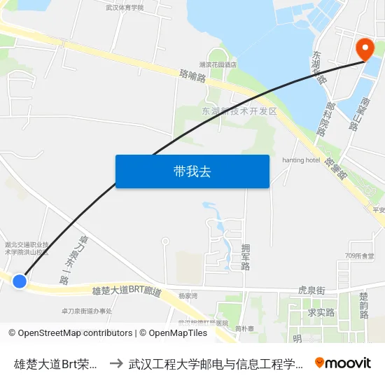 雄楚大道Brt荣军医院站 to 武汉工程大学邮电与信息工程学院(邮科院校区) map