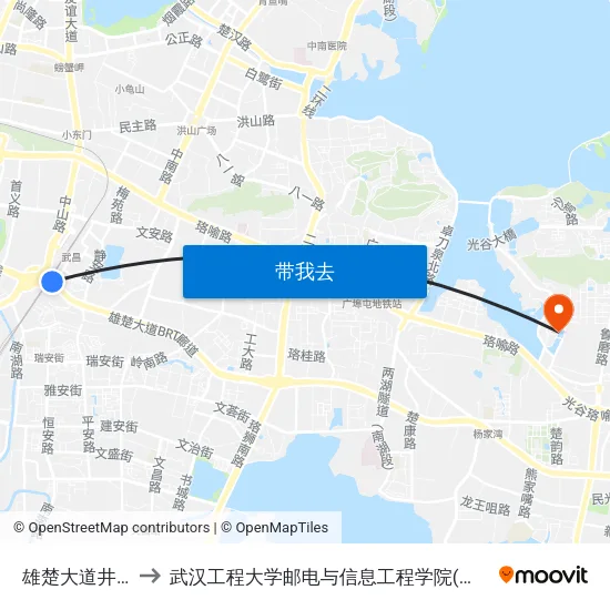 雄楚大道井岗村 to 武汉工程大学邮电与信息工程学院(邮科院校区) map