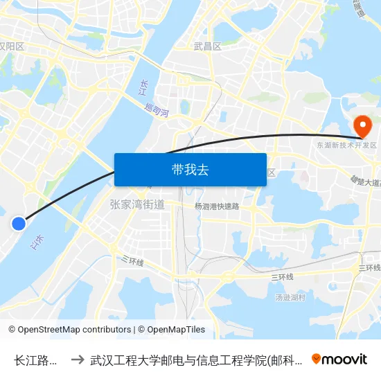 长江路煤厂 to 武汉工程大学邮电与信息工程学院(邮科院校区) map