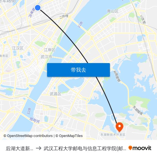 后湖大道新春村 to 武汉工程大学邮电与信息工程学院(邮科院校区) map