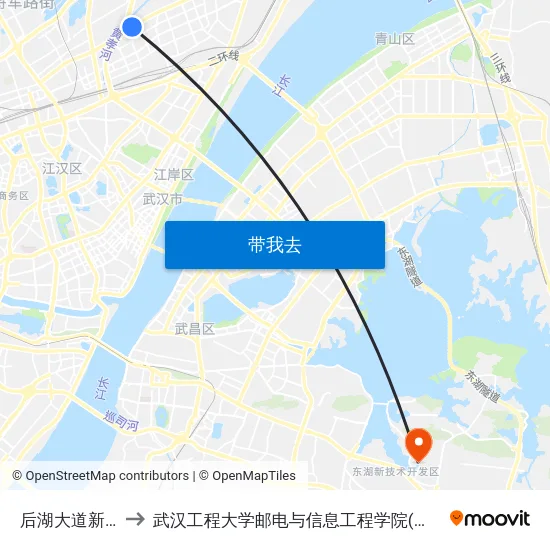 后湖大道新春村 to 武汉工程大学邮电与信息工程学院(邮科院校区) map