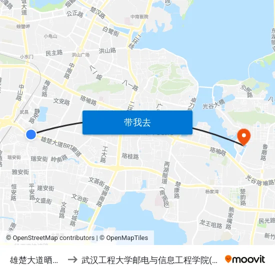 雄楚大道晒湖小区 to 武汉工程大学邮电与信息工程学院(邮科院校区) map