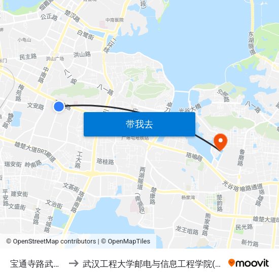 宝通寺路武锅医院 to 武汉工程大学邮电与信息工程学院(邮科院校区) map