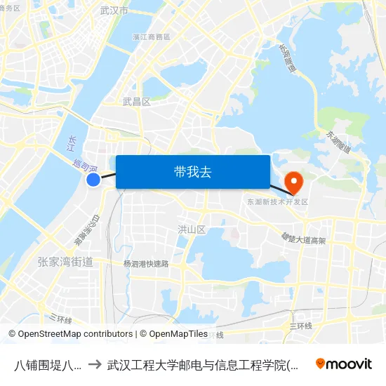 八铺围堤八铺街 to 武汉工程大学邮电与信息工程学院(邮科院校区) map